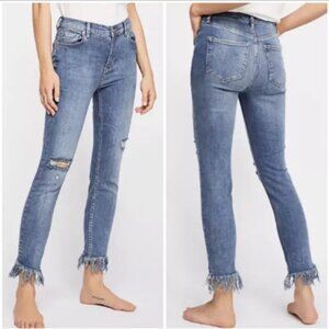 Free People We the Free Great Heights Distressed Frayed Hem Skinny Jeans 25